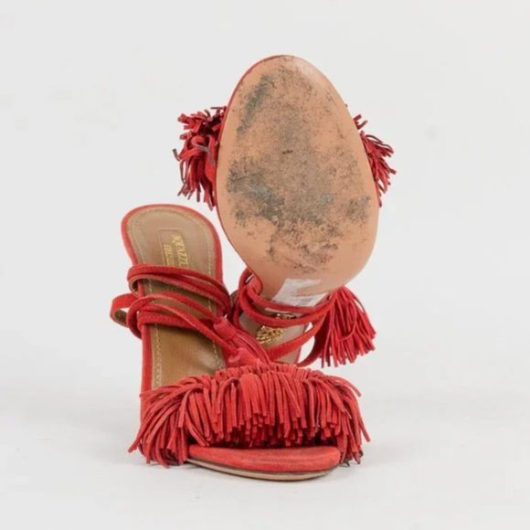 Aquazzura Wild Thing Red Suede Tassel Sandals - Picture 5 of 7